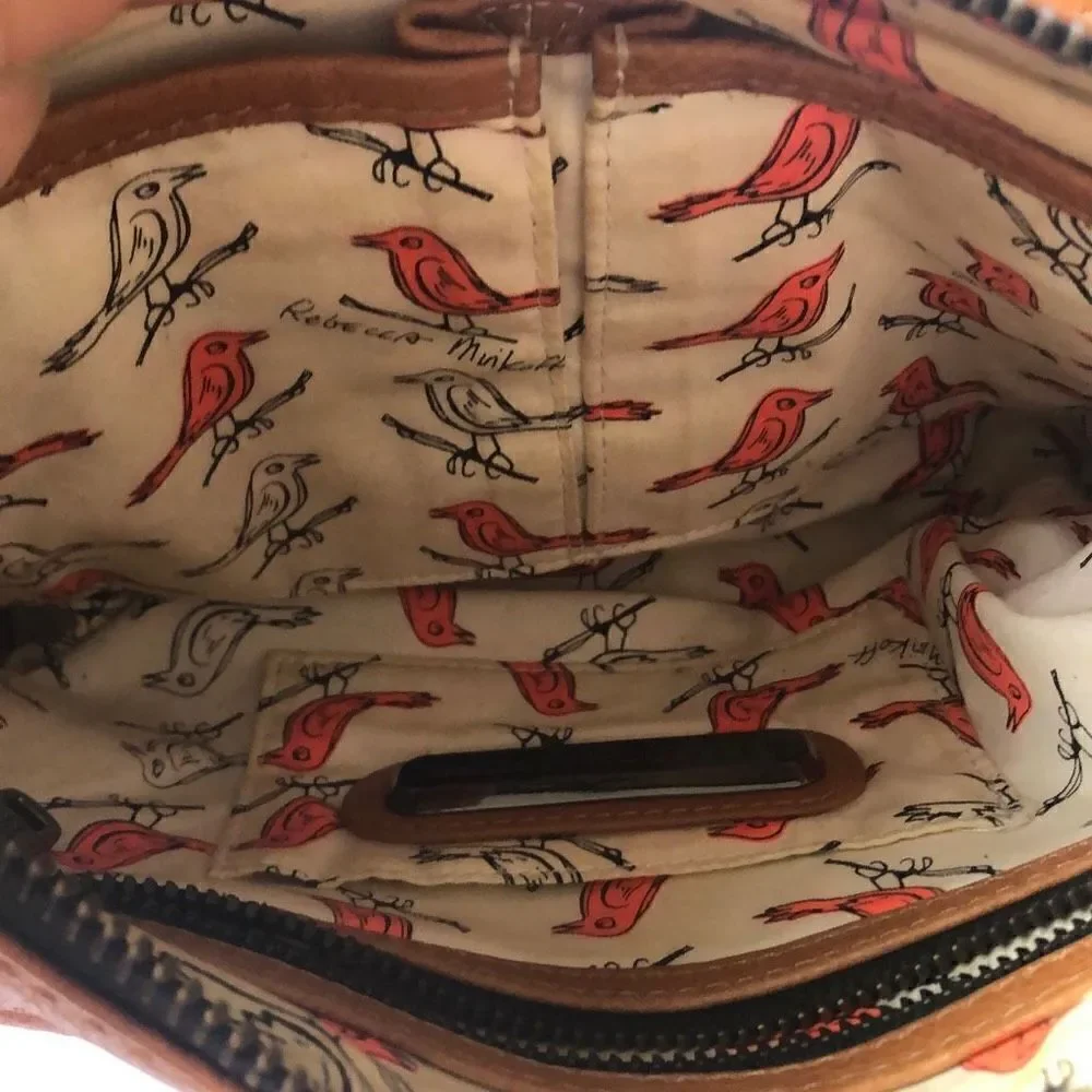 Rebecca Minkoff Honey color, leather Crossbody bag Bird print interior